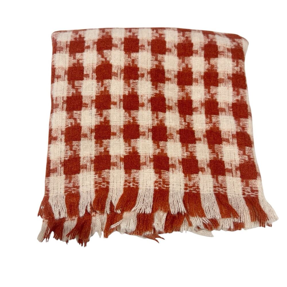 Maeve Anthropologie Orange White Gingham Blanket Scarf 30x74 Soft